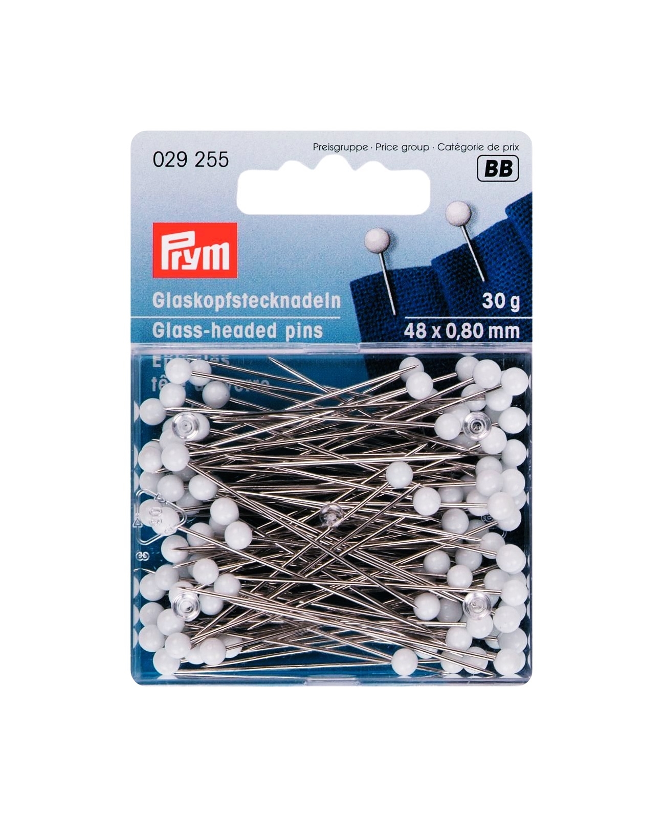 PRYM Glaskopfnadeln ST 0,80 x 48 mm -  weiß