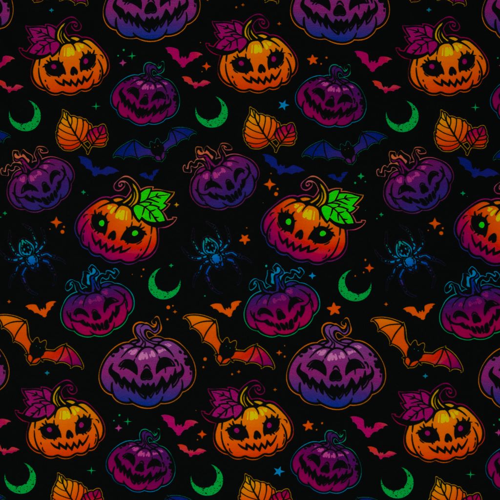 French Terry - Sommersweat Stoff - Swafing - Halloween - Kürbis und Fledermaus