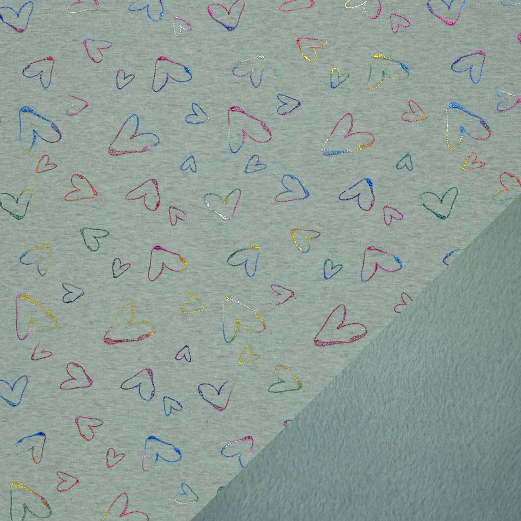 Alpenfleece - Sweat Stoff mit Plüschfell-Abseite - Swafing -  Farsund - Bunte Glitzerherzen