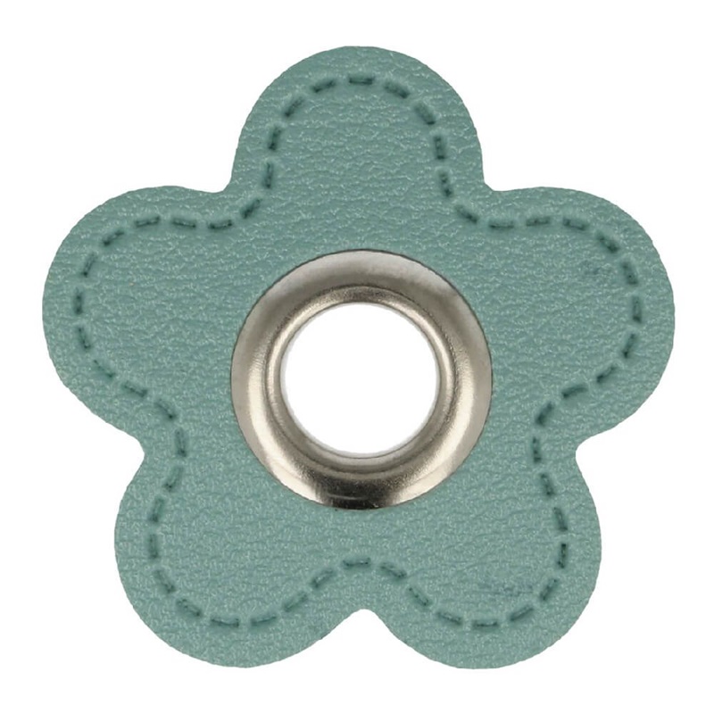 Kunstleder Ösen - Ösen Patches - Dunkelmint - Blume - 8mm - Silber 