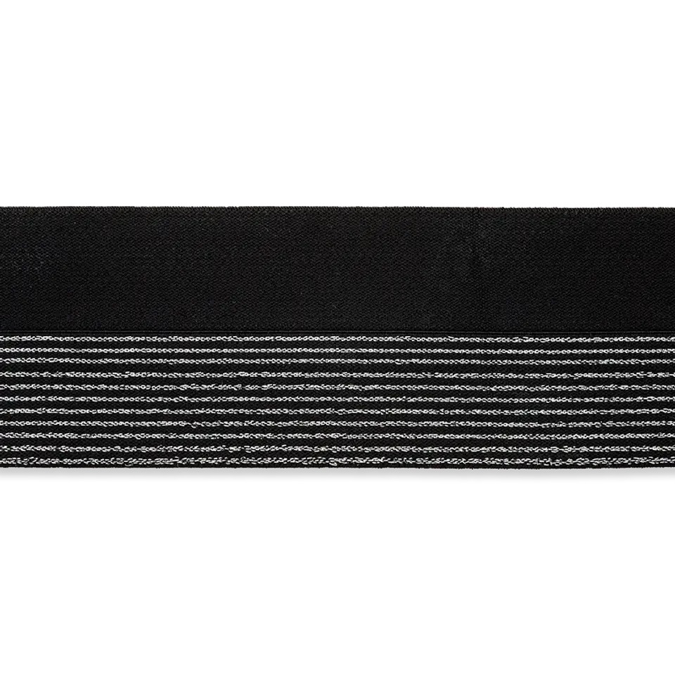 Elastisches Einfassband - Lurex Streifen - 60mm - Schwarz/Silber