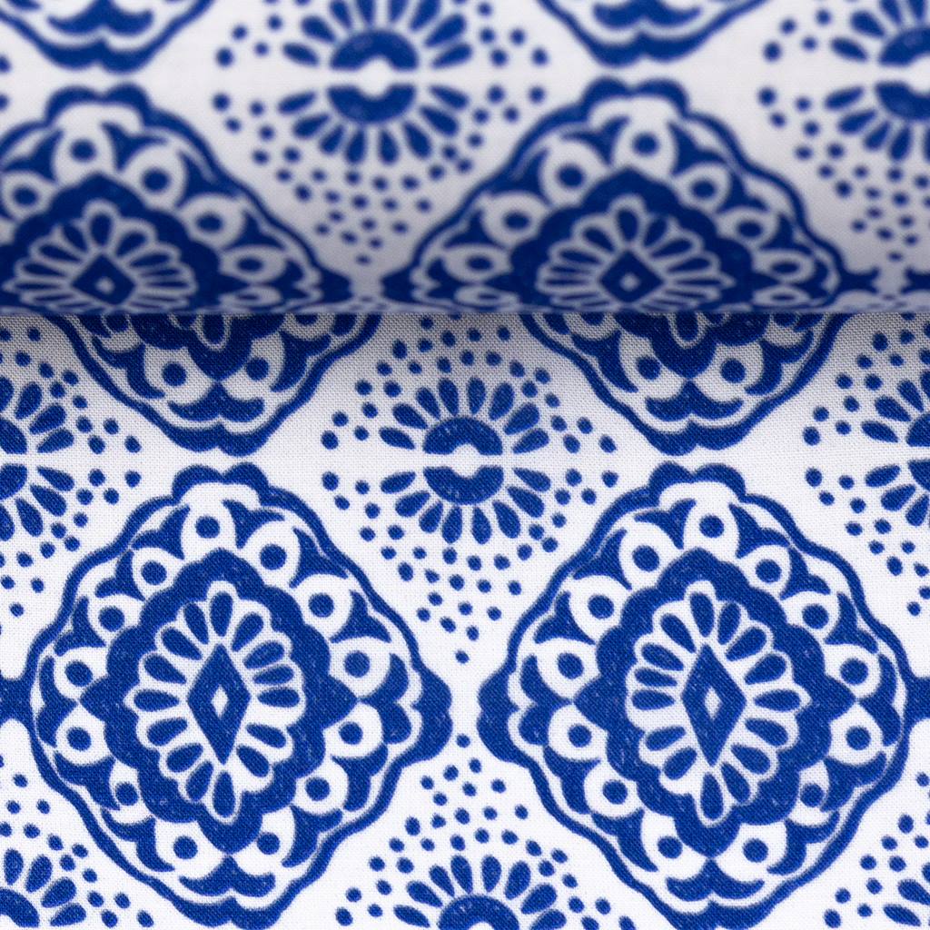 Viskose - Viskosewebware - Swafing - Lexi - Ornamente in Tintenblau auf Weiß