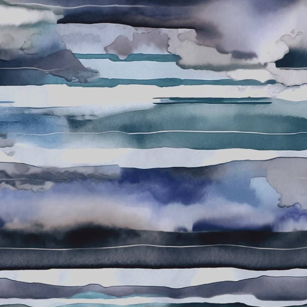 French Terry - Sommersweat - Digitaldruck - Aquarell Streifen in Blau Grau