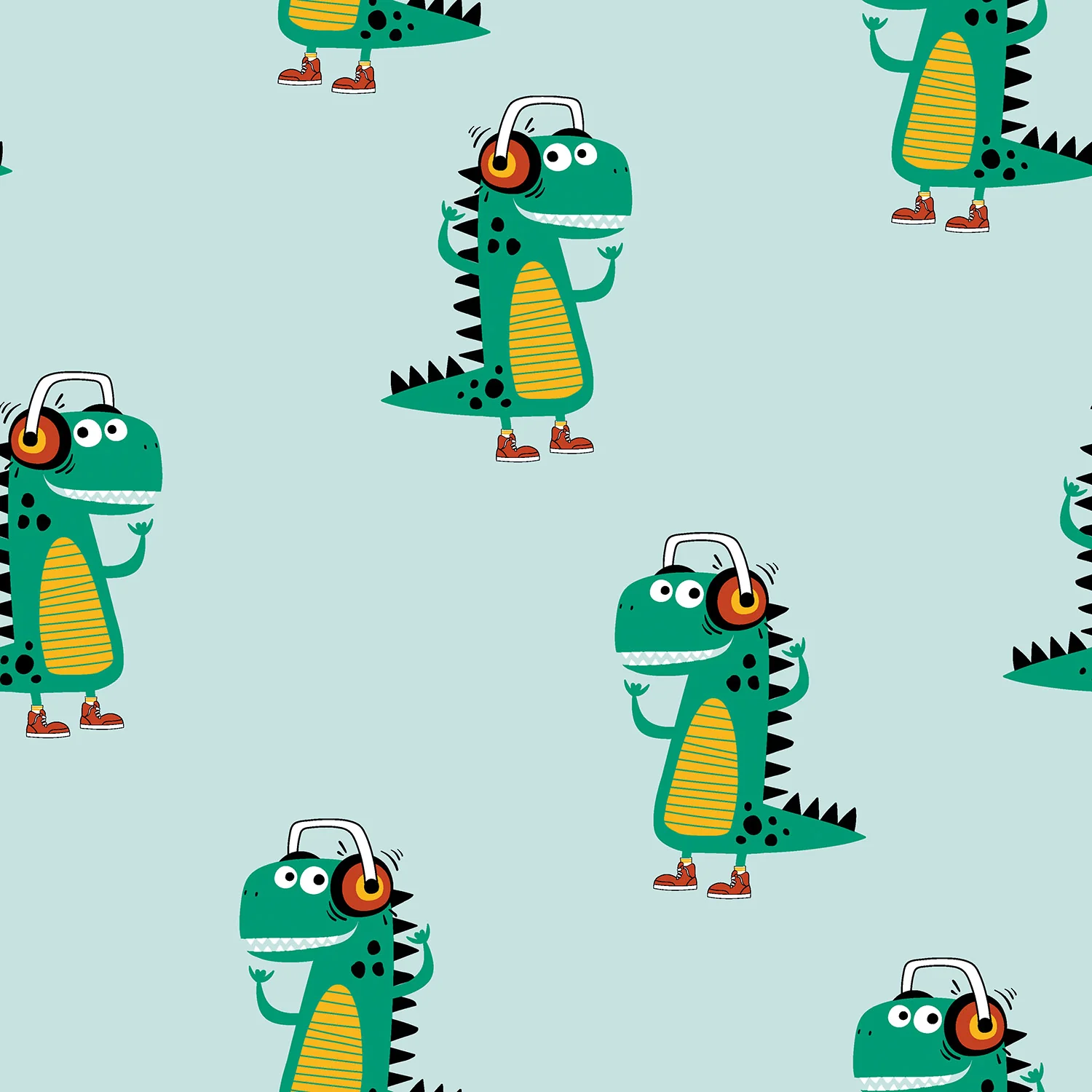 Cooles Krokodil mit Kopfhörern als hochwertiger Digitaldruck auf weichem Baumwolljersey, 95% Baumwolle, 5% Elasthan, Öko-Tex Standard 100