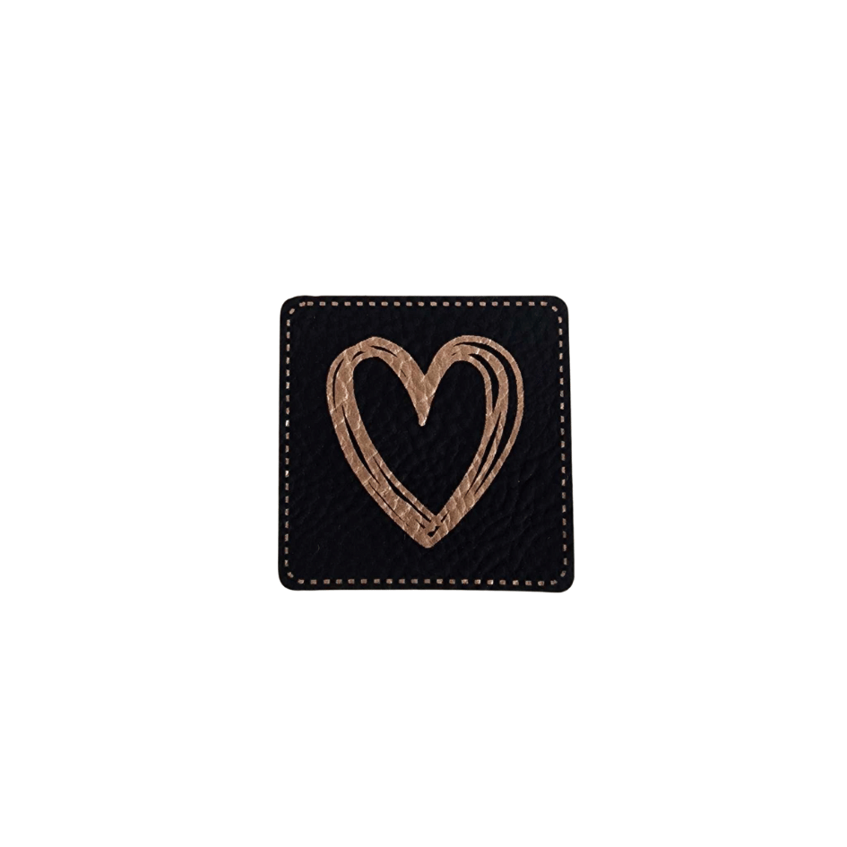 Label - Kunstleder - Schwarz/Gold - 4cm x 4cm - Herz