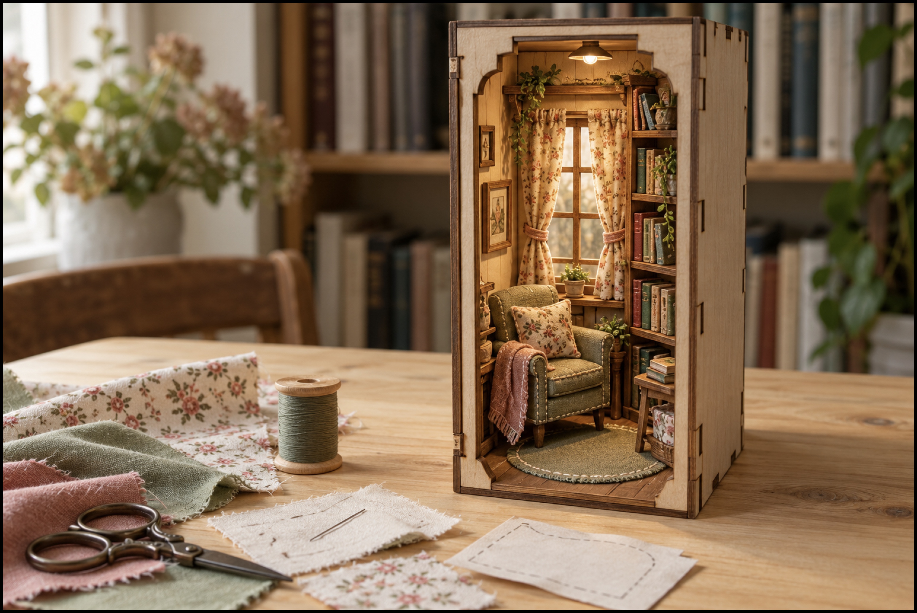  Book Nook mit selbst genähten Details
