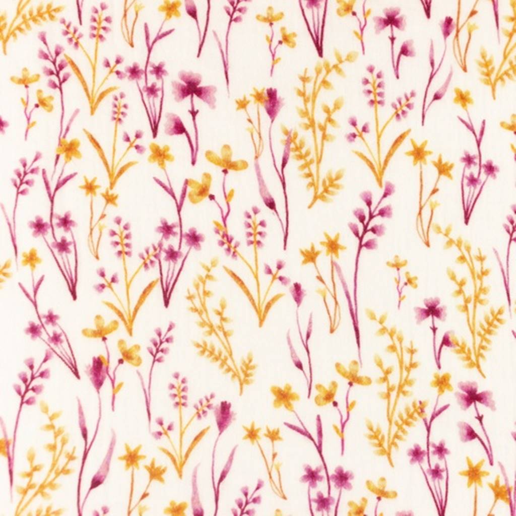 Musselin - Double Gauze - Mullstoff - Kleine Blumen in Gelb und Pink