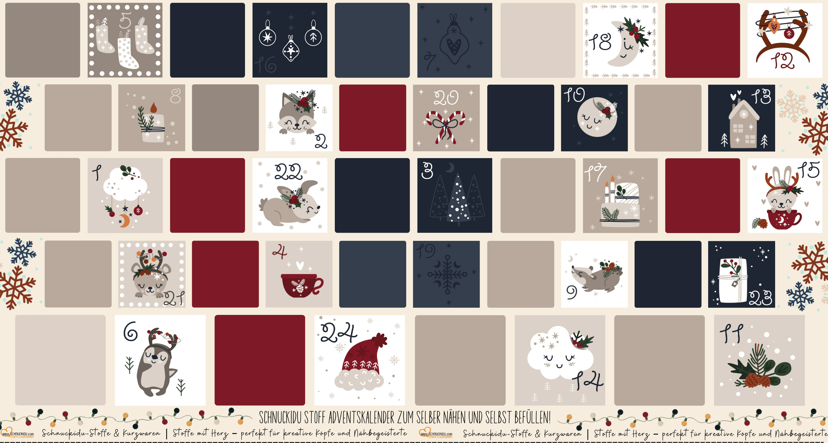 Vororder - Eigendesign - Adventskalender Canvas - Beige/Bordeaux