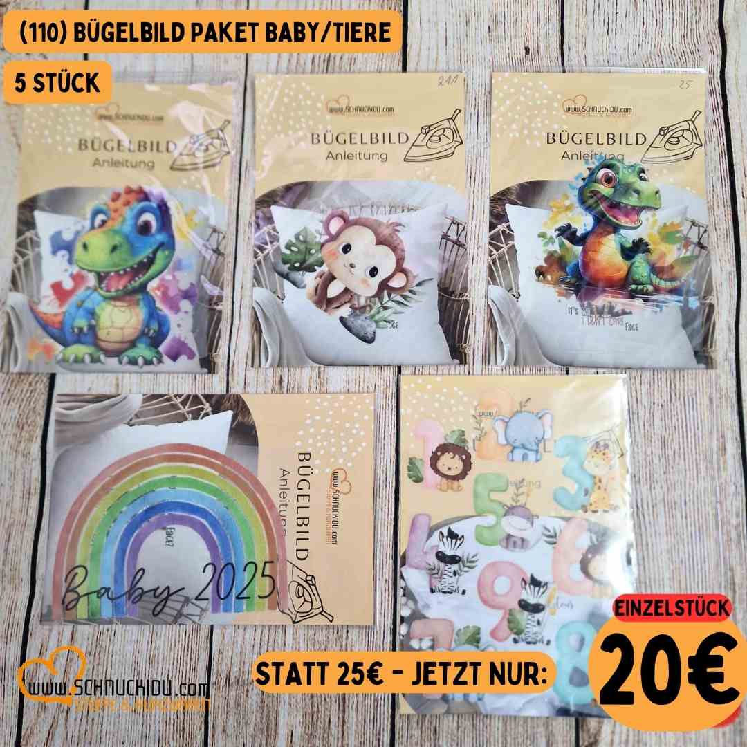 Stoffpaket - Unikat - Bügelbild Paket Babytiere