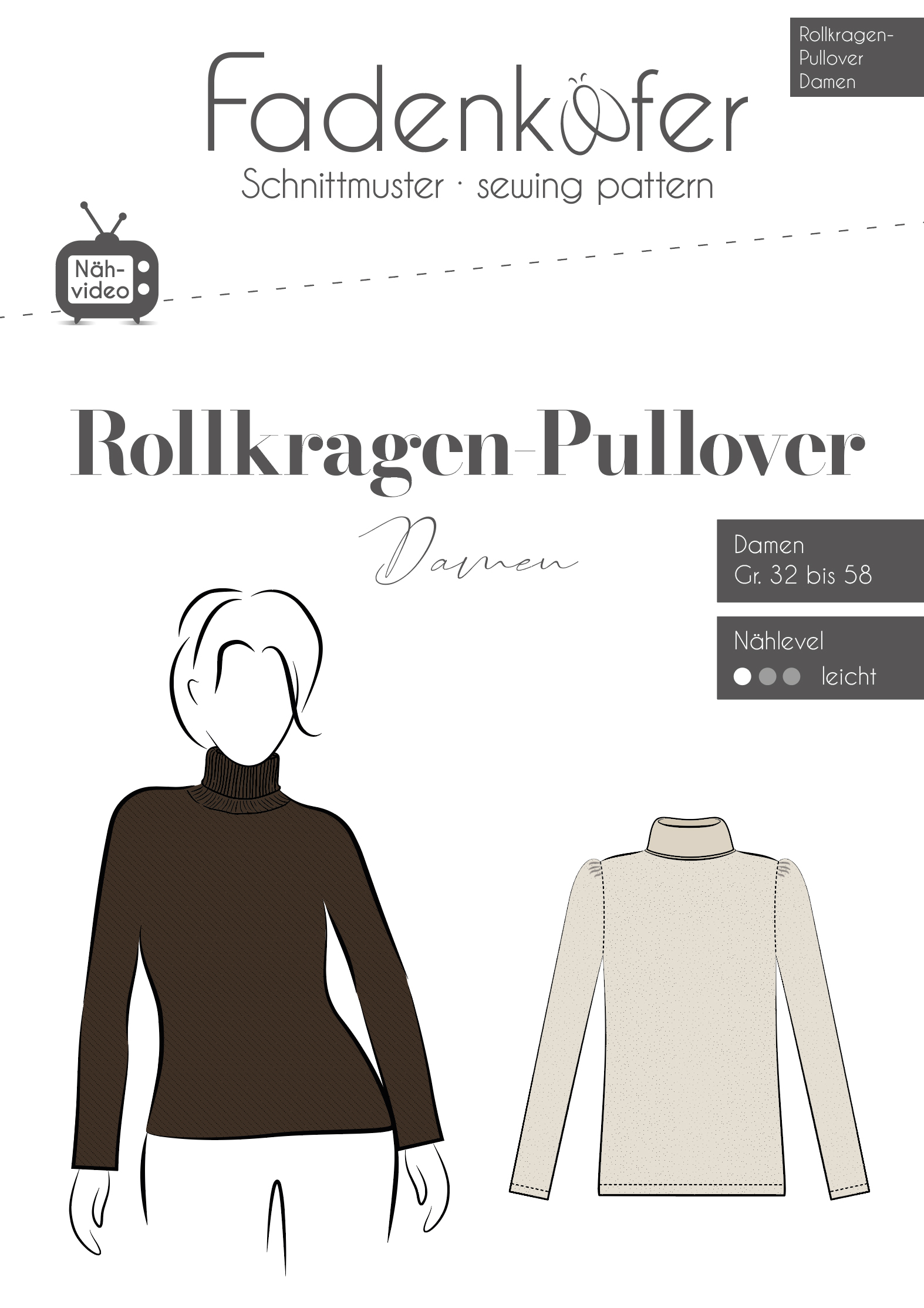 Papierschnittmuster Fadenkäfer - Rollkragenpullover für Damen - 32-58