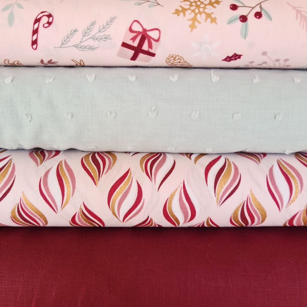 Stoffpaket Patchwork - Patchworkpaket - Quiltpaket - Weihnachten - Rosa Bordeaux - Weihnachtszauber