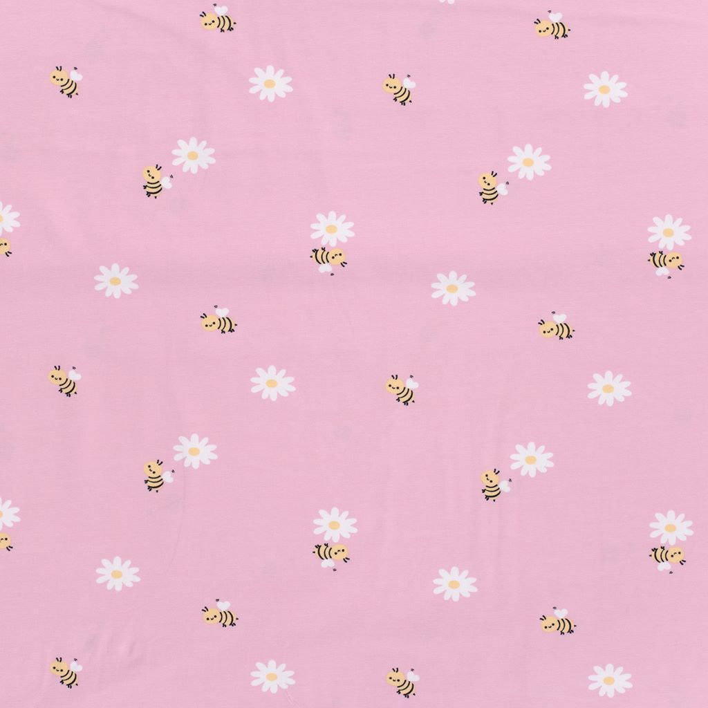 Motivjersey - Digitaldruck - Bienen auf Rosa