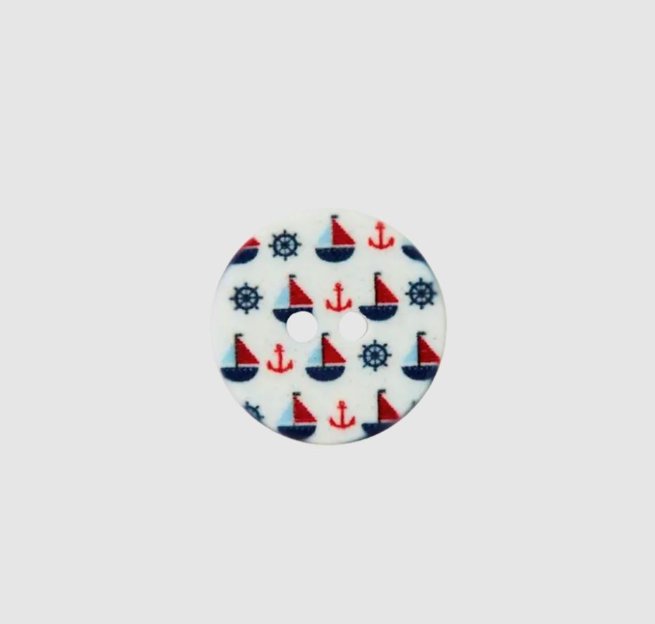 Knopf - Polyesterknopf - 2 Loch - 15mm -  Maritim - Anker, Steuerrad und Segelboote