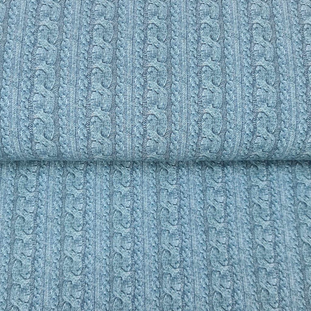 Sommersweat Stoff - French Terry - Digitaldruck - Zopfstrickmuster - Petrol