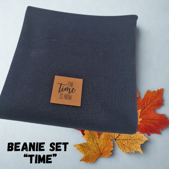 DIY Nähset - Stoffpaket - Hipster Beanie - The time is now in Navy