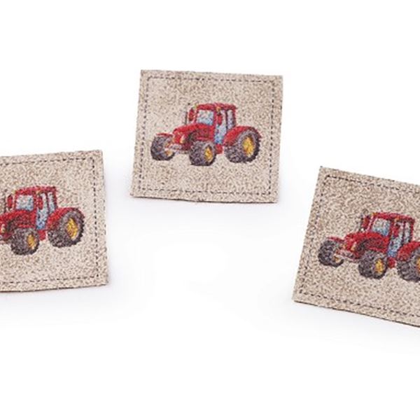 Label - Kunstleder Label - Ökoleder - 40 x 40 mm - Hellbeige - Traktor