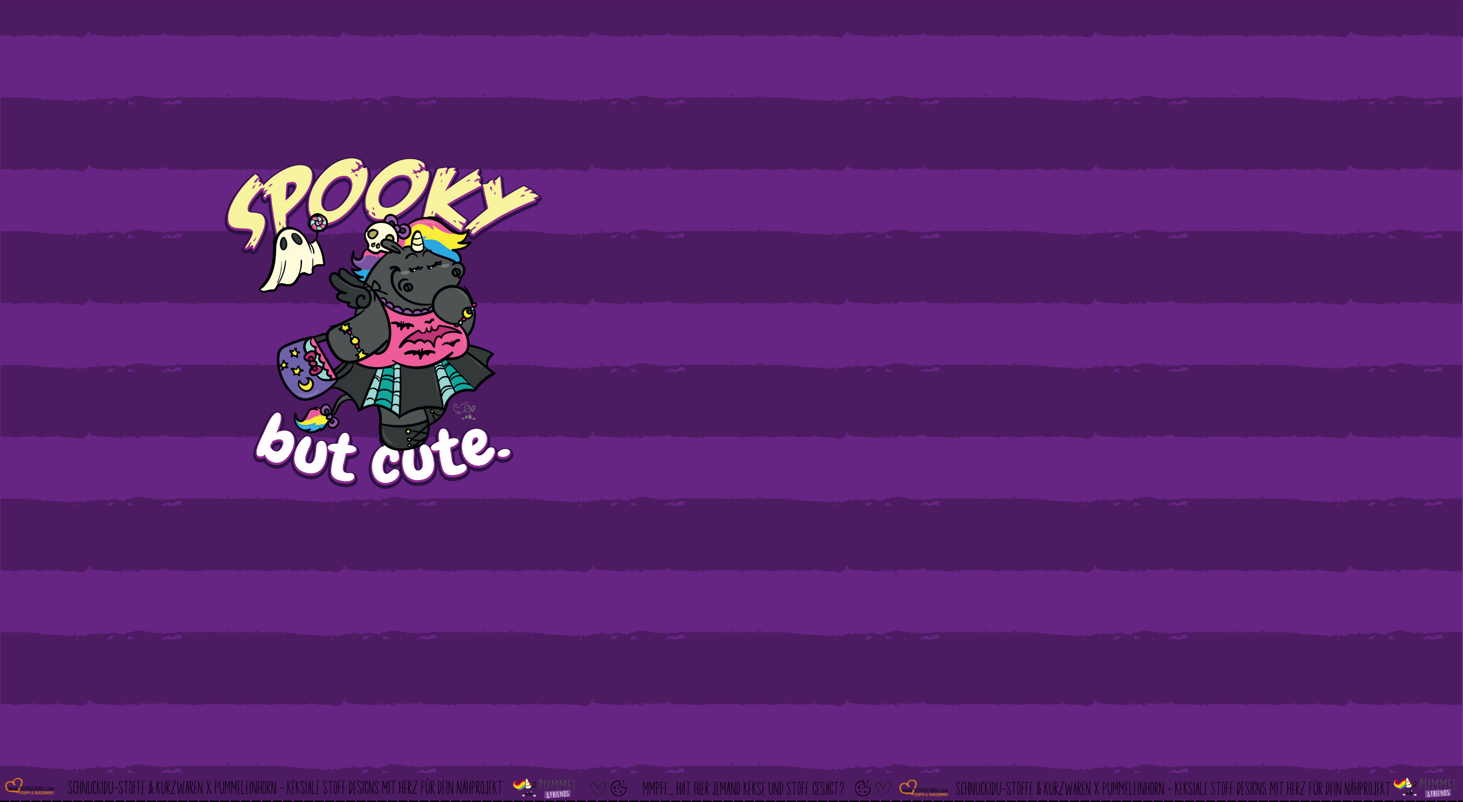 Pummeleinhorn Panel "Spooky but cute" in Lila – Halloween-Design mit Geist und Fledermaus-Details auf Jersey oder French Terry, exklusive Vororder.