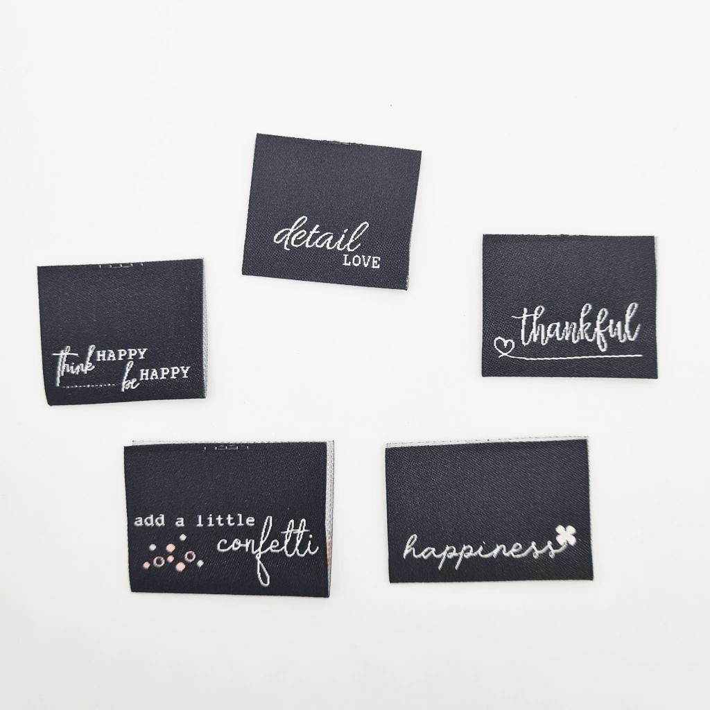 Label  - Label Set by UNIKATI - Webetiketten - 5 Stück - Happiness Black and White