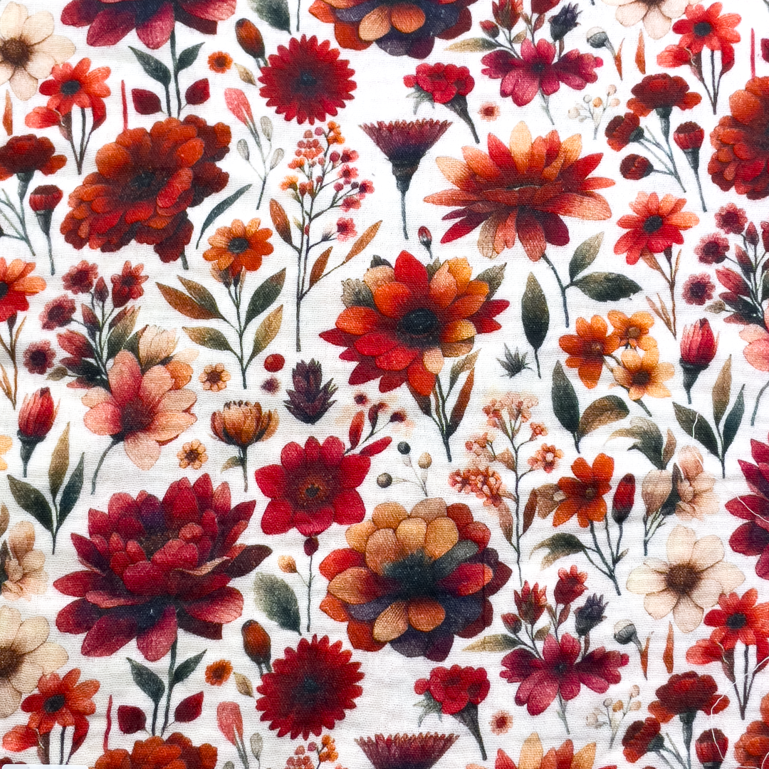 Musselin - Double Gauze - Mullstoff - Rote Blumen