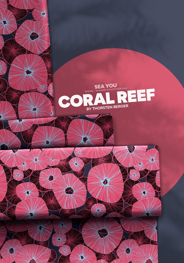 Viskose - Viskosewebware - Swafing - Coral Reef by Thorsten Berger - Koralle und Schwarz Reststück 70cm