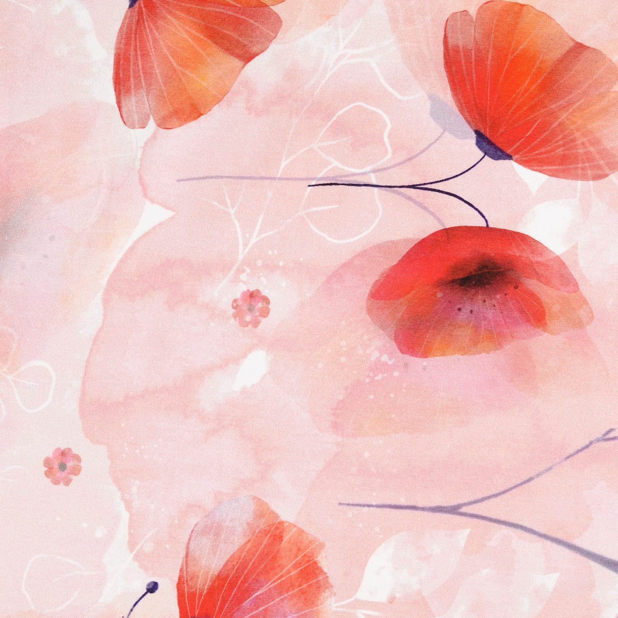 Baumwolljersey - Jersey Stoff - Motivjersey - Mohnblume auf Apricot