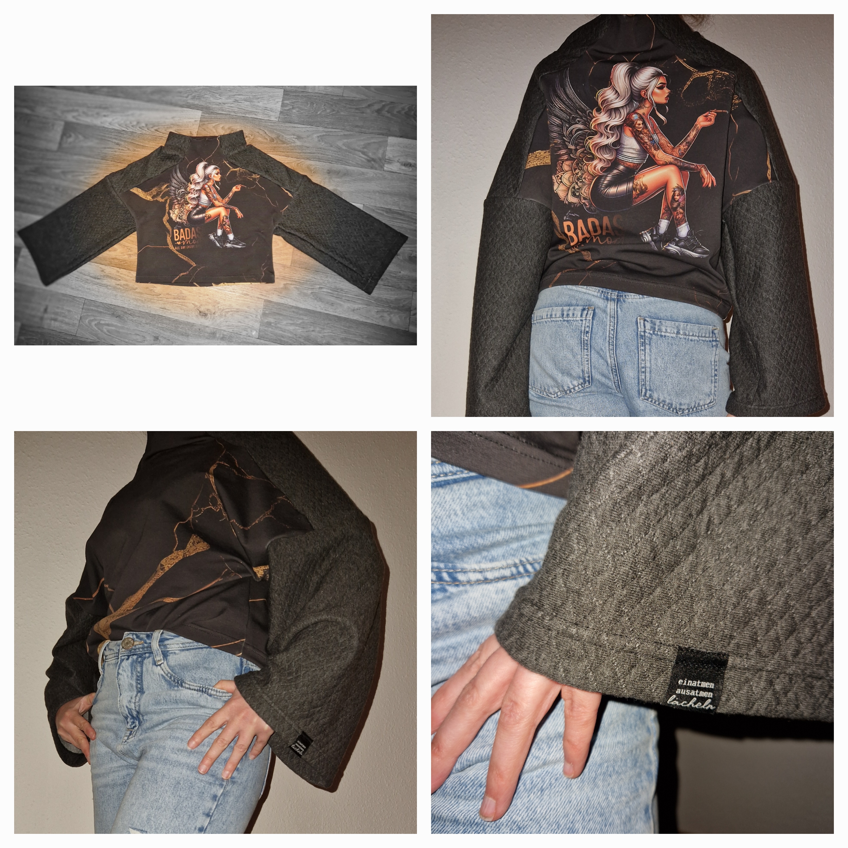 Sofortkauf - Panel Eigendesign  - French Terry - ca. 80x145cm - Badass Mode