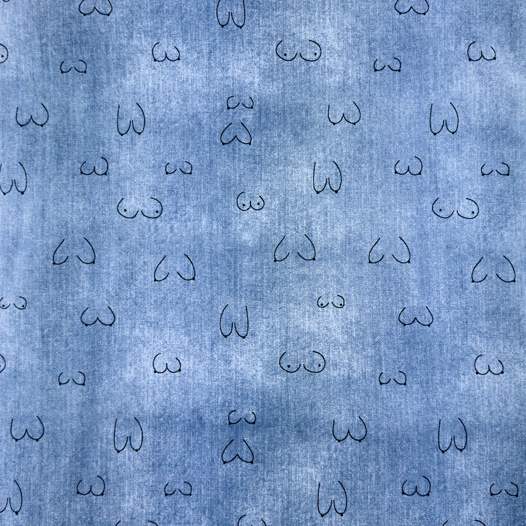 Baumwolljersey - Motivjersey - Digitaldruck - Boobies auf Jeansblau