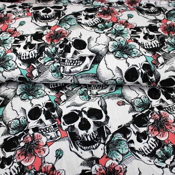 Eigenproduktion - Jersey Stoff - Baumwolljersey - Miss Skull Pastell 