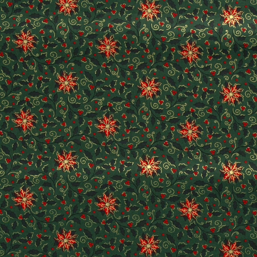 Webware - Baumwolle - Weihnachten - Weihnachtsblume in Gold und Rot auf Grün