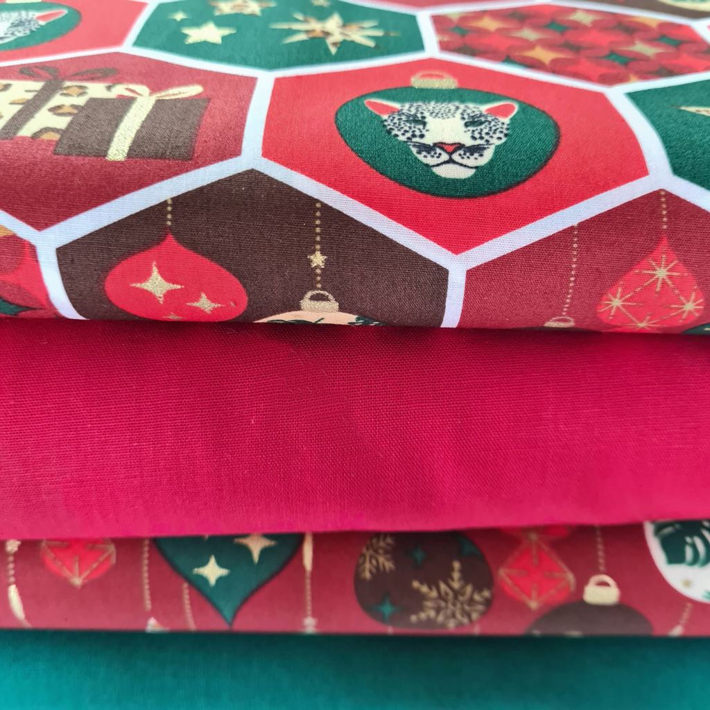 Stoffpaket Patchwork - Patchworkpaket - Quiltpaket - Weihnachten - Rot Grün - Leoprint