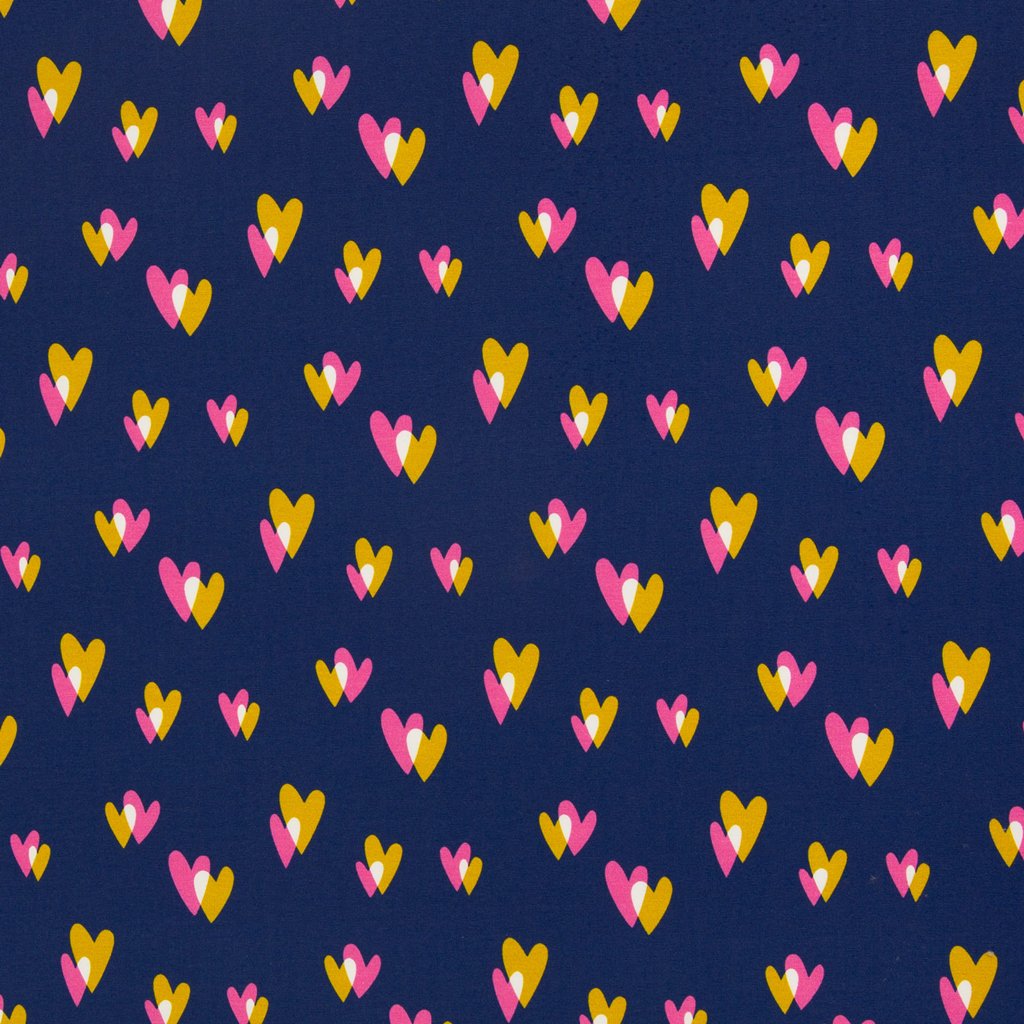 Hochwertiger Baumwolljersey "Two of us" von Käselotti für Swafing, verspieltes Design mit abstrakten Herzen in Beere und Rosa auf hellem Grund, 95% Baumwolle & 5% Elasthan, Öko-Tex Standard 100