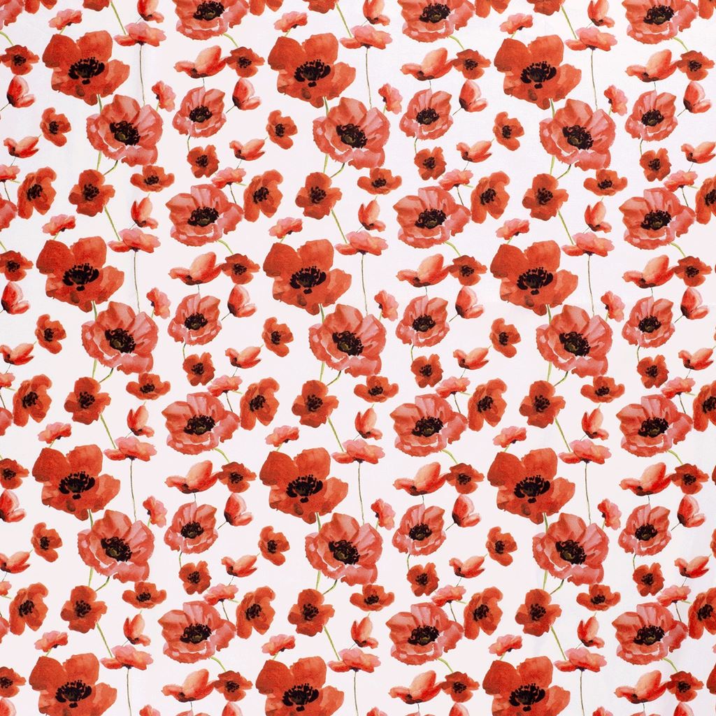 Hochwertige Baumwoll-Webware mit elegantem Mohnblumen-Motiv, 100% Baumwolle, leichter und glatter Stoff für sommerliche Kleidung, Dekoration und Heimtextilien