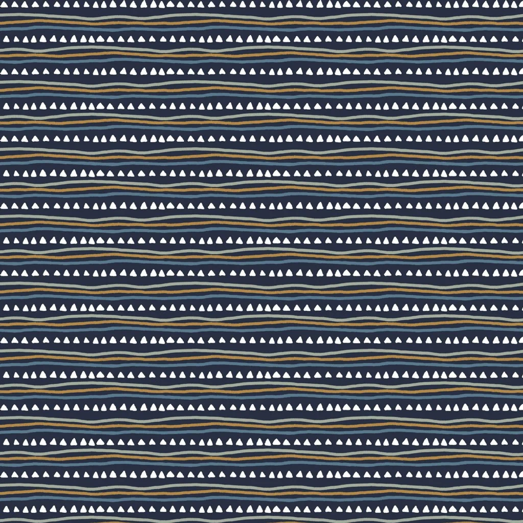 Hochwertige Baumwoll-Webware mit grafischem Muster aus feinen Linien und Dreiecken auf Navy-Blau, 100% Baumwolle, 130g/m², Meterware für Hemden und Deko