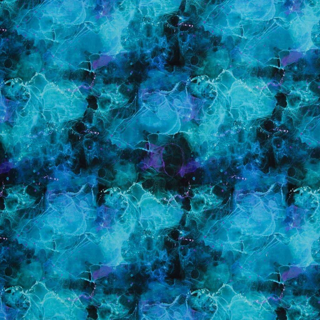 Swafing Modal French Terry Connected to Universe by Christiane Zielinski Aqua – Weicher Sommersweat im Aquarell-Astro-Look für Pullover und Kleidungsstücke.