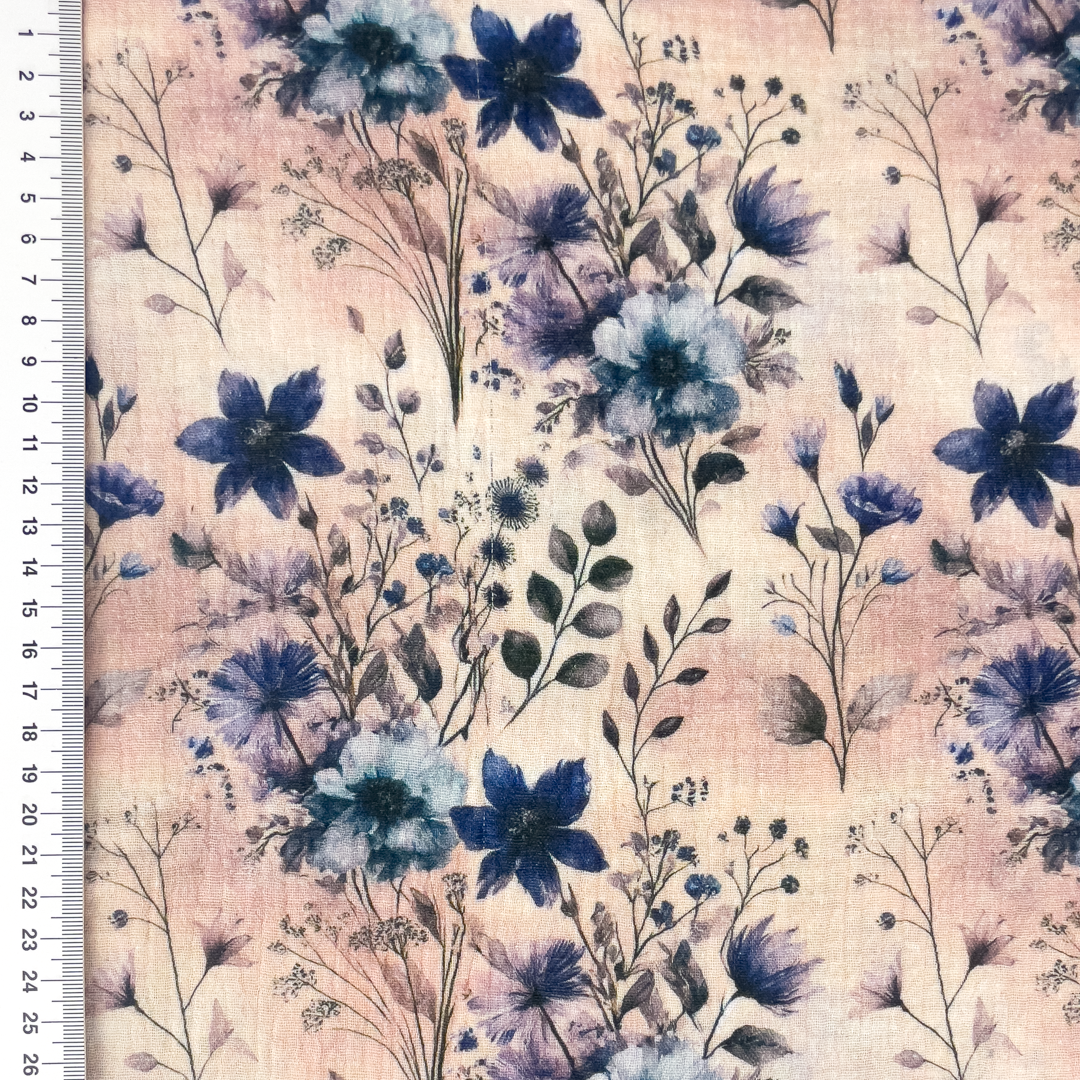 Musselin - Double Gauze - Mullstoff -  Blumen auf Rose