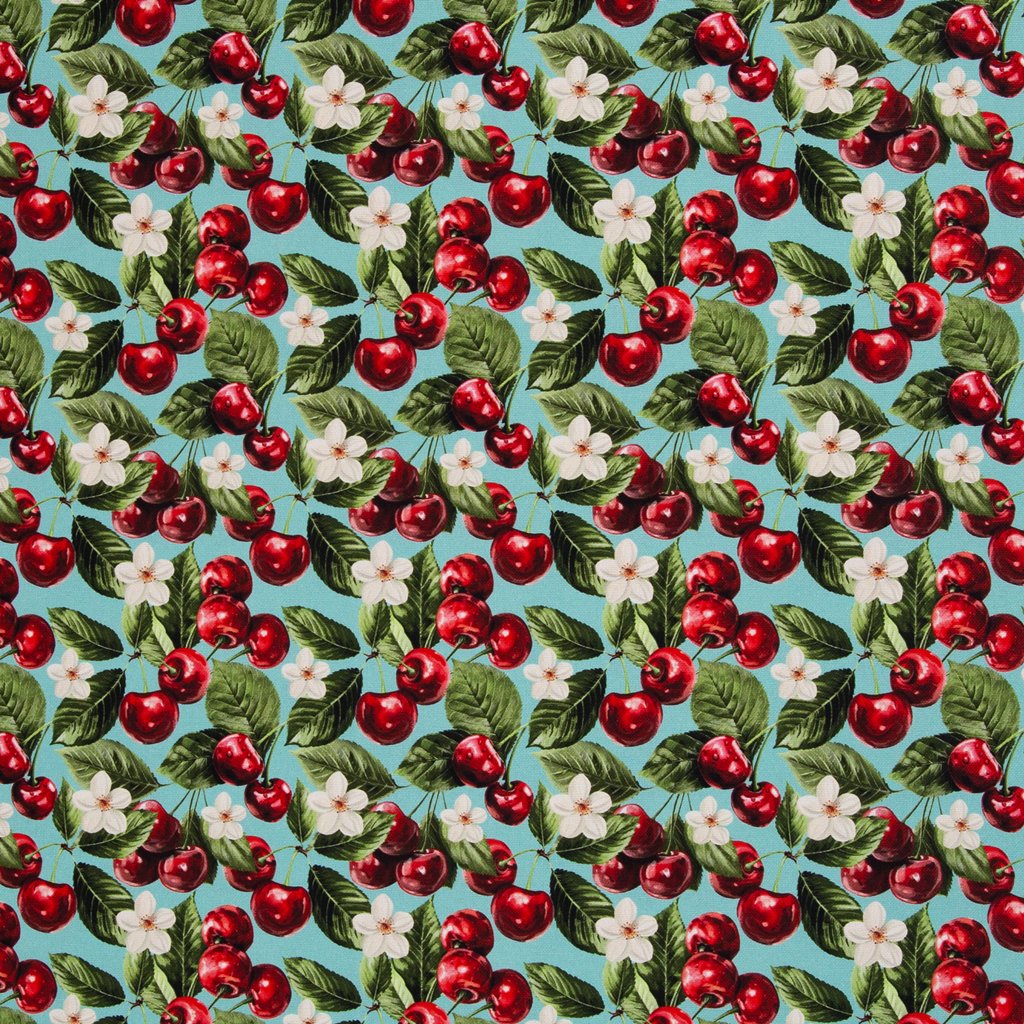 Hochwertiger Canvas Dekostoff Matteo von Swafing mit Kirsch-Motiv – 100% Baumwolle, Öko-Tex Standard 100, robuster Stoff für Taschen, Kissen & Dekoration