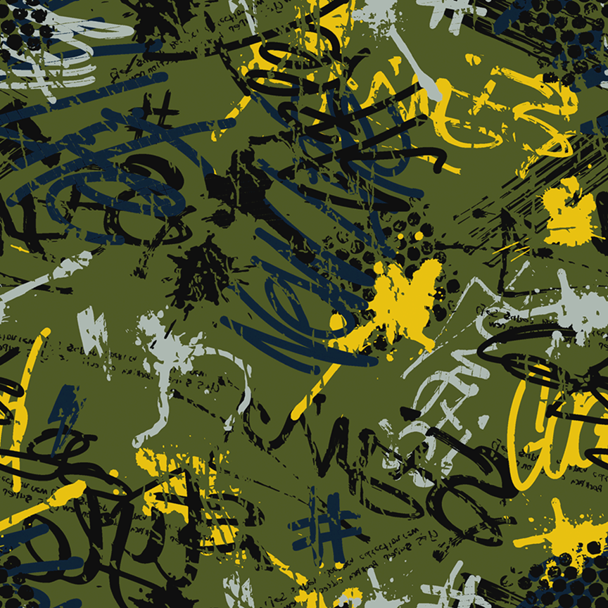 Baumwolljersey - Jersey Stoff - Motivjersey - Digitaldruck - Graffiti Print auf Khaki Stoffrest 70cm