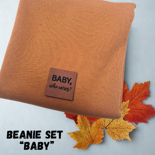 DIY Nähset - Stoffpaket - Hipster Beanie - Baby who cares? in Mocca