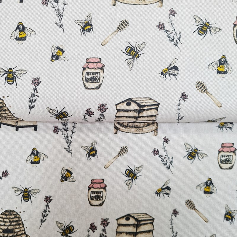 Canvas - Dekostoff - Leinenoptik - Emma - Bienen und Honig auf Beige