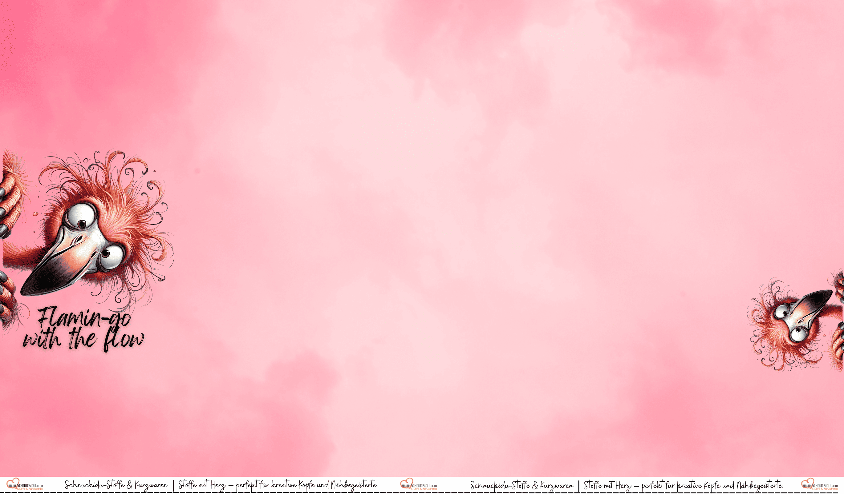 Schnuckidu Eigendesign French Terry Panel Flamin-go with the flow mit witzigem, verwuscheltem Flamingo auf rosa Aquarell-Hintergrund.