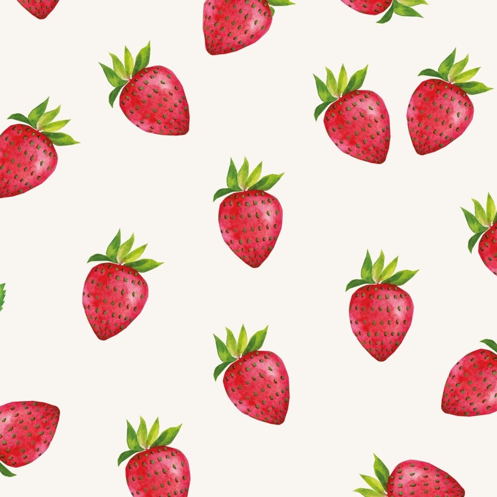 Baumwolljersey - Jersey Stoff - Digitaldruck - Erdbeere auf Ecru