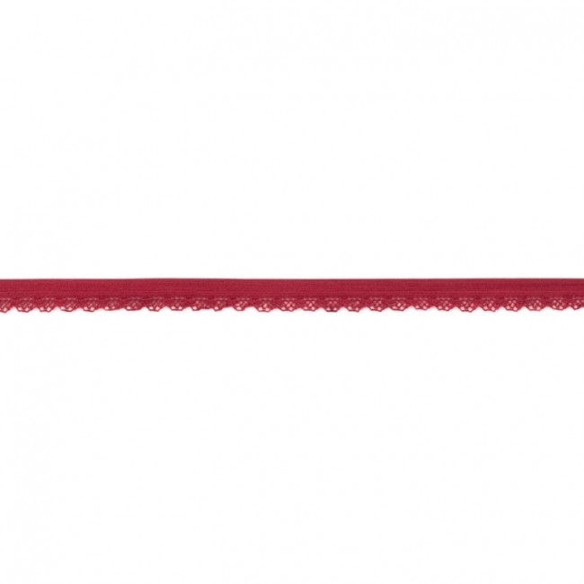 Elastische Spitze in edlem Bordeaux mit dekorativer Bogenkante, 11 mm Breite, hochwertige Mischung mit Lycra, ideal für Lingerie, elegante Wäsche-Abschlüsse und festliche Akzente.