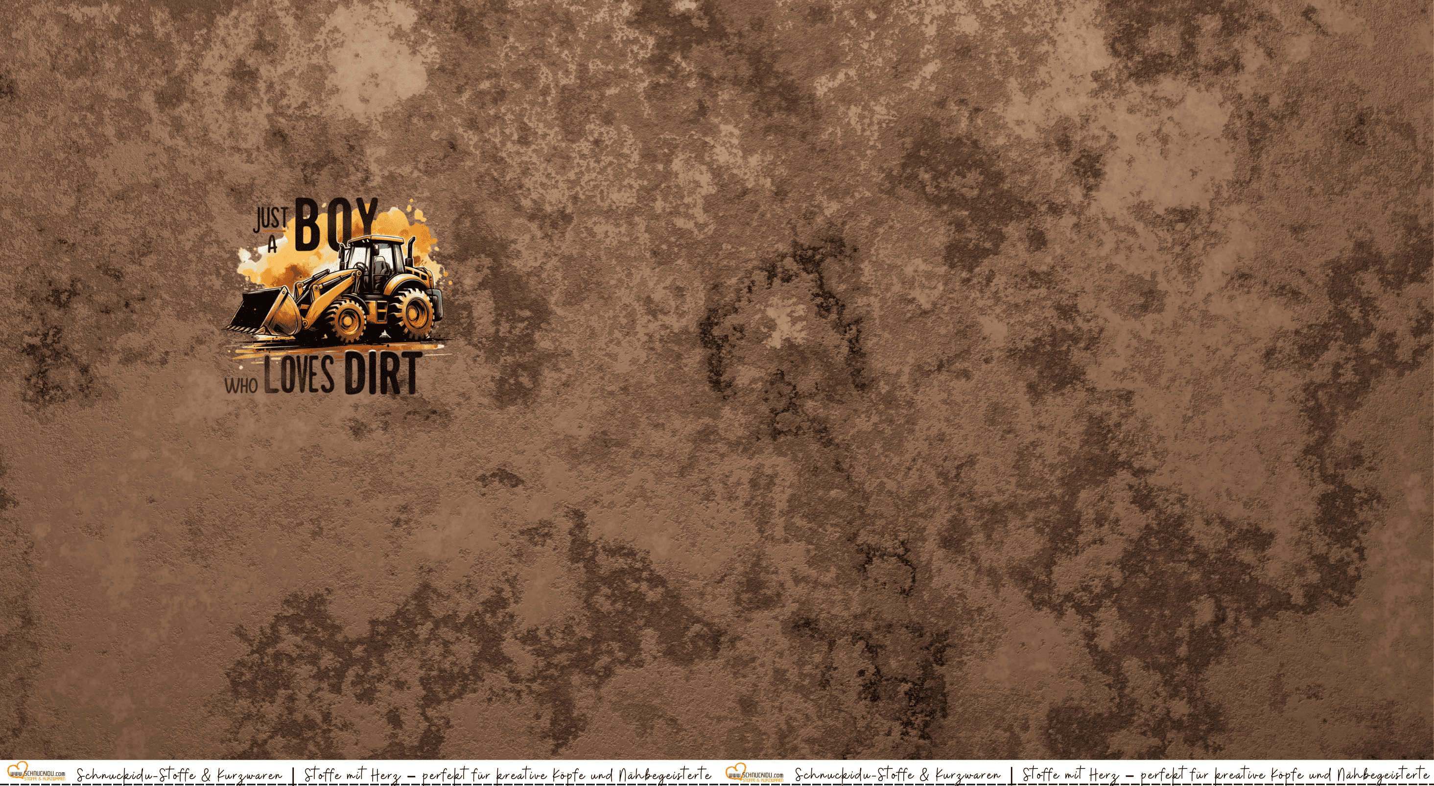 Panel Eigendesign Jersey "Just a boy who loves dirt" mit Bagger-Motiv auf strukturiertem braunem Grund – ca. 80x155cm, 92% Baumwolle, 8% Elasthan, Öko-Tex Standard 100
