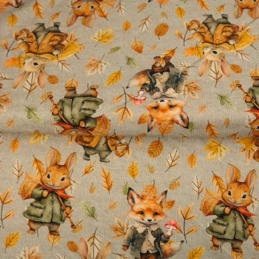French Terry - Motiv - Digitaldruck - Waldtiere Stoffrest 120cm