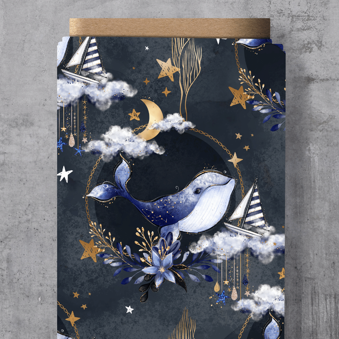 Stoffrest Jersey - Eigendesign - Wale und Sterne 55cm