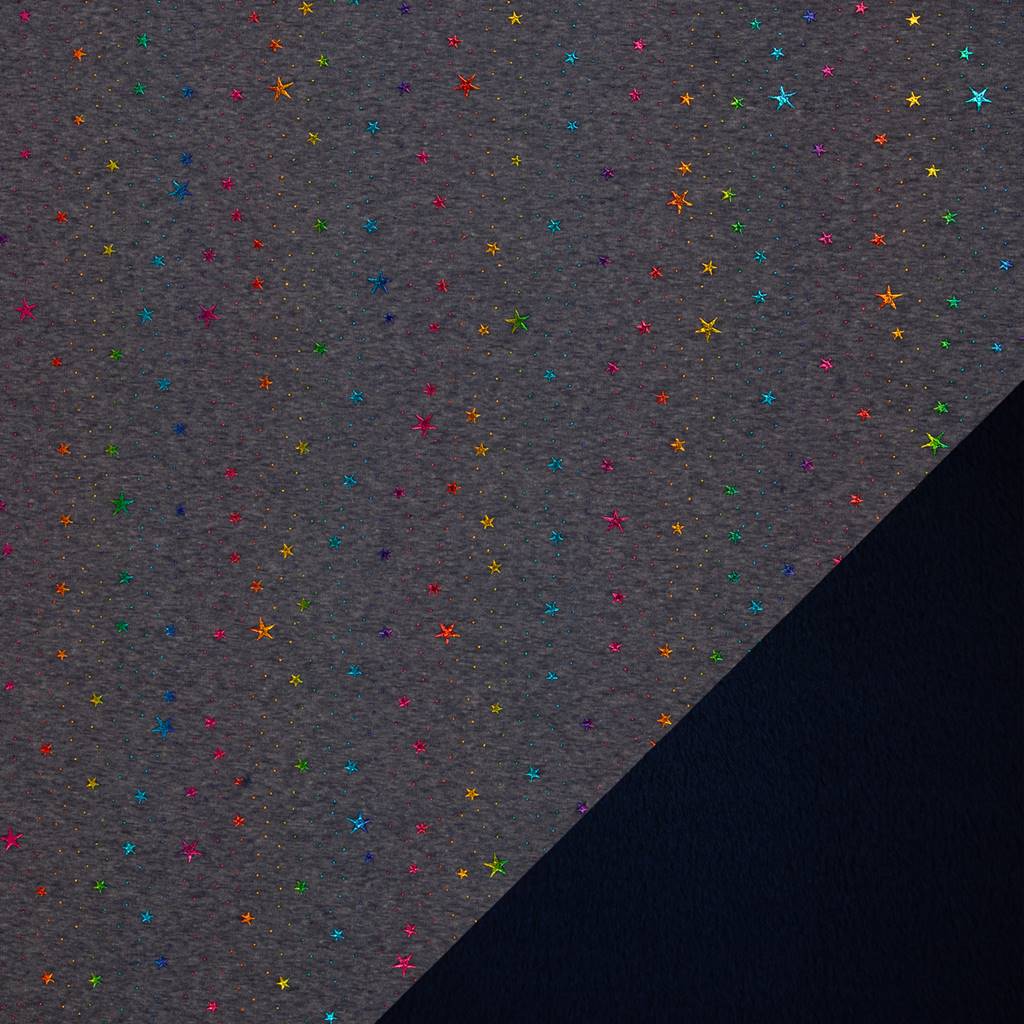 Alpenfleece - Sweat Stoff mit Plüschfell-Abseite - Swafing -  Farsund - Bunte Glitzersterne