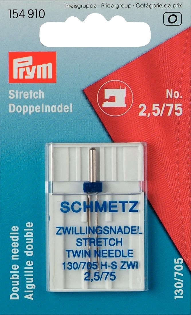 PRYM Doppel-Nähmaschinennadel Stretch, Stärke 75 mit 2,5mm Nadelabstand, System 130/705, für Ziernähte und elastische Säume auf Zick-Zack-Nähmaschinen.