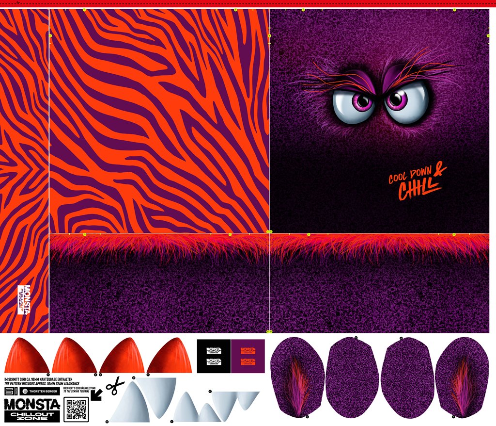 Swafing Samt Kissen-Panel Monsta Pillows by Thorsten Berger, verschiedene Monster-Motive für Kissen in Lila, 100% Polyester, hochwertiger Samt, Vorbestellung