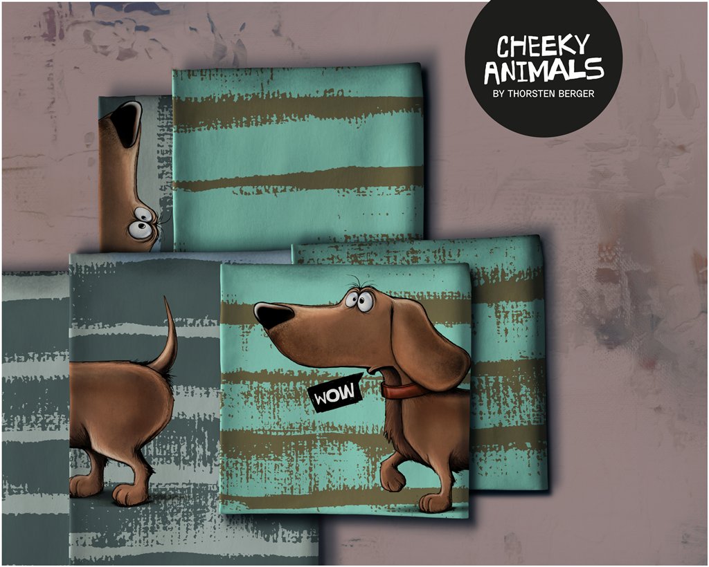 Vororder - French Terry - Swafing - Thorsten Berger - Cheeky Animals - Dachshund Berny - Kombistoff Smaragd