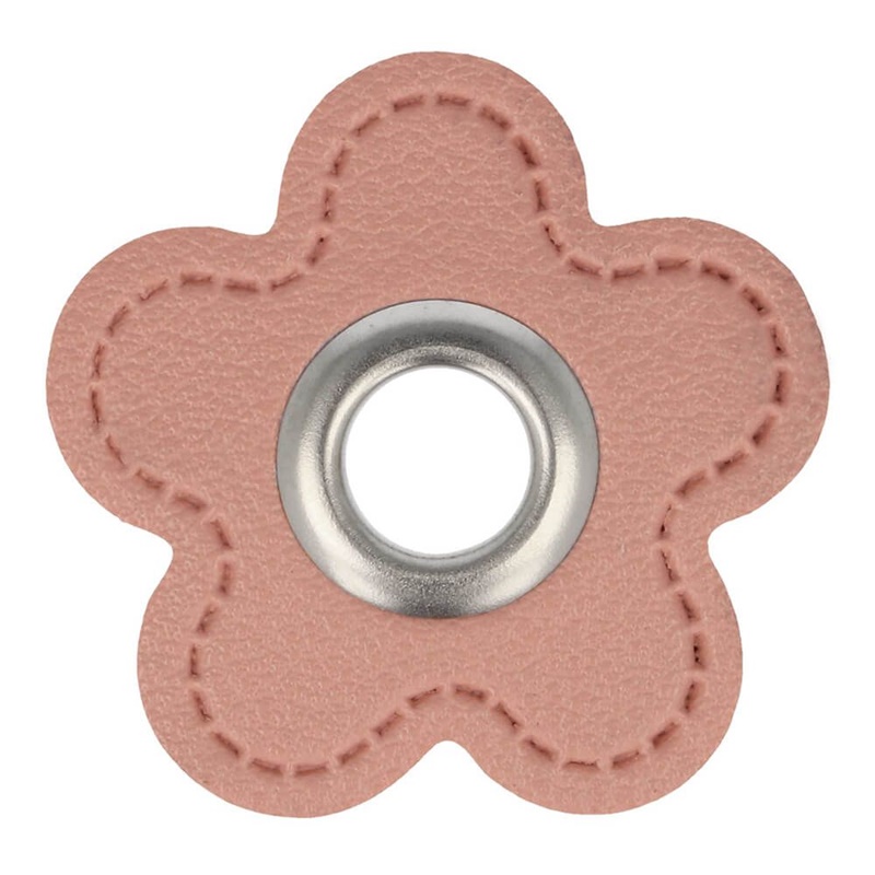 Kunstleder Ösen - Ösen Patches - Hellrosa - Blume - 8mm - Silber 